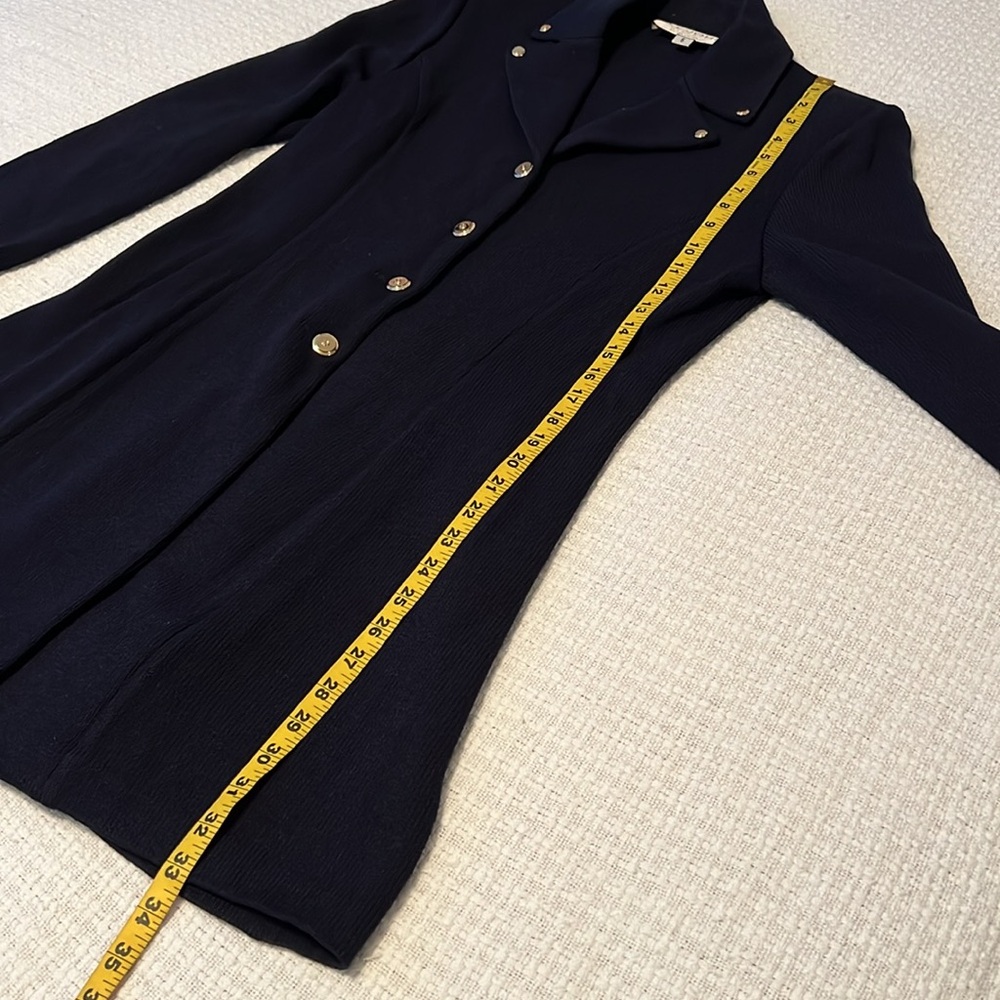 Vintage St. John Collection Navy Blue Long Knit Jacket with Gold Buttons Size 6 - Picture 15 of 16